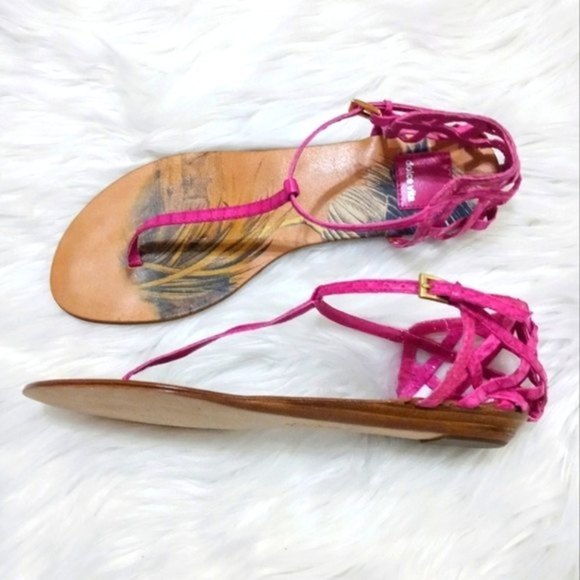 Dolce Vita Shoes - Dolce Vita | Hot Pink T-Strap Tropical Cutout Strappy Flat Sandals 7 1/2